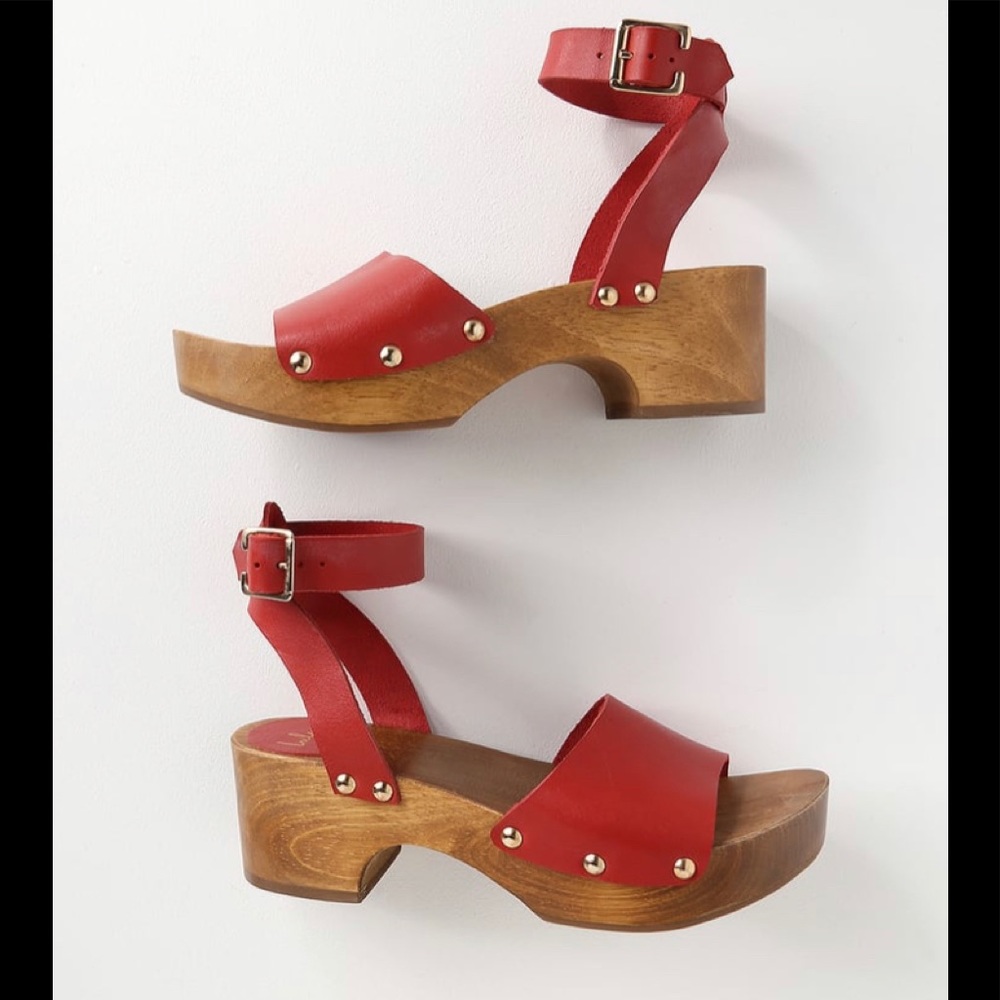 Lulu's Willy Red Leather Open-Toe Clog Sandals